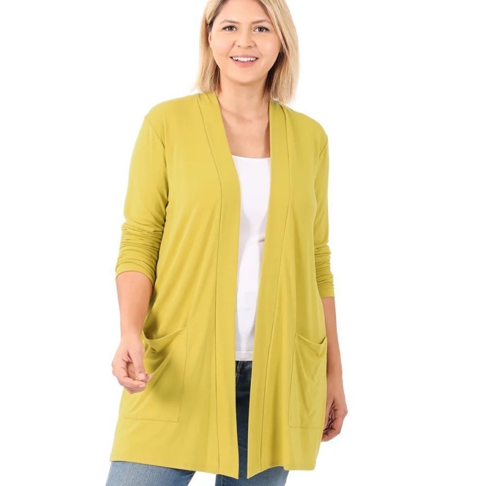 Women's Open Front Cardigan Sweater - Golden Wasabi